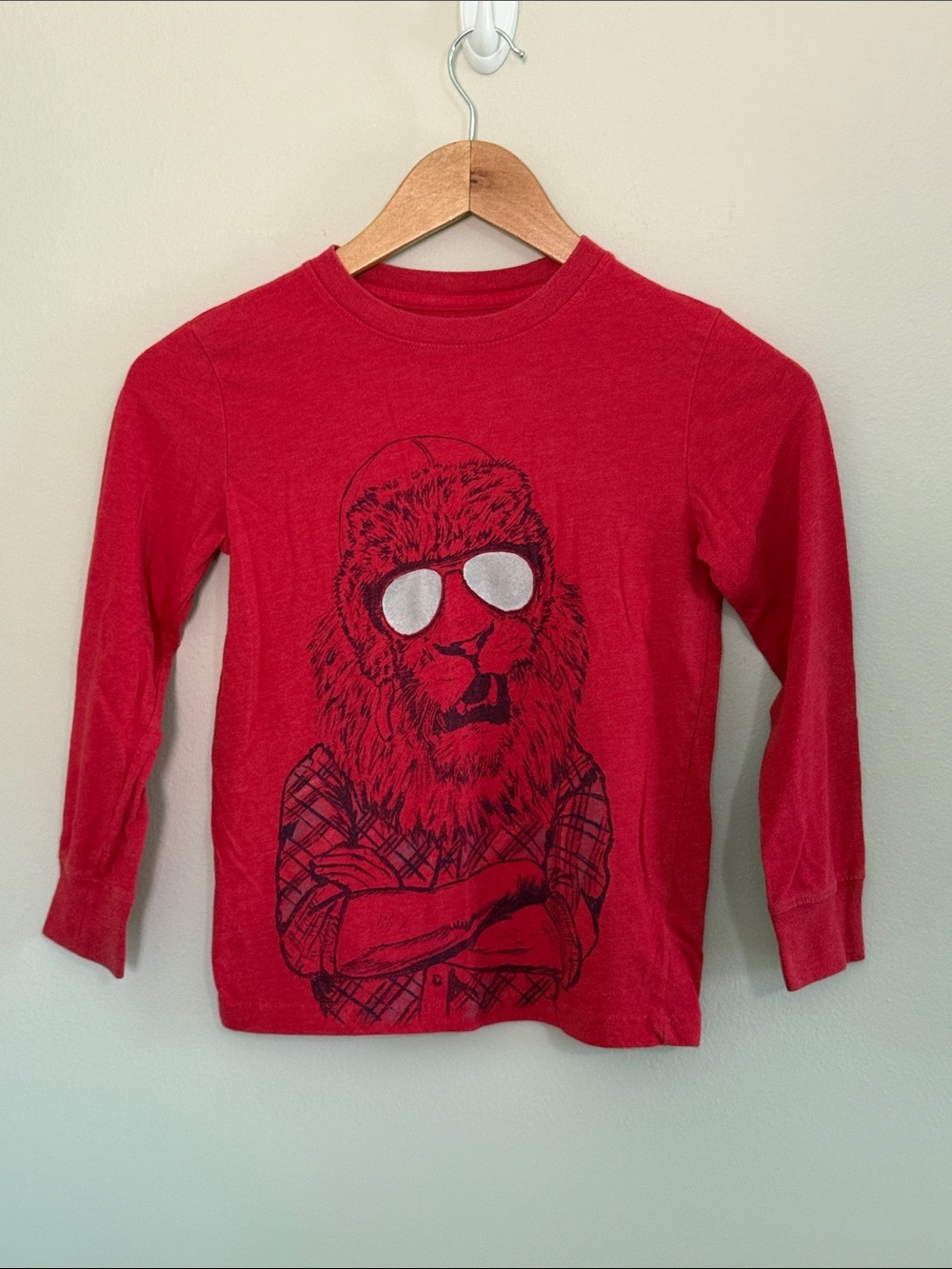 Cat & Jack Red Long Sleeve Tee with Lion Graphic